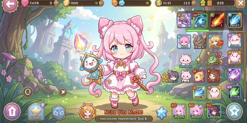 Screenshot menampilkan karakter dengan senjata unik.
